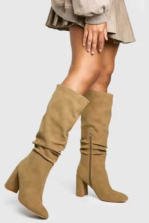 Boohoo Ruched High Block Heeled Knee High Boots - - 5