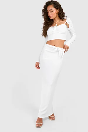 Boohoo Textured Crinkle Ruched Crop & Maxi Skirt - - 6