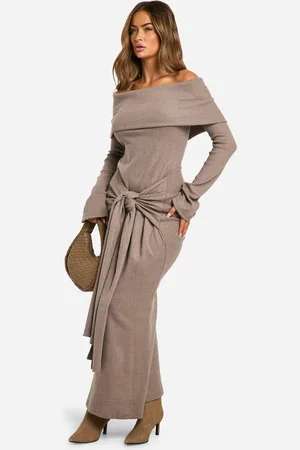 Boohoo Brushed Rib Bardot Maxi Dress - - 10