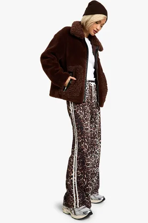 Boohoo Leopard Print Stripe Side Wide Leg Pants - - 6