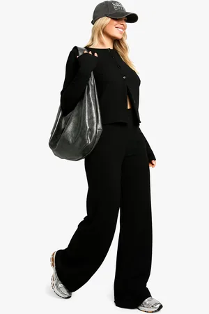 Boohoo Rib Cardigan And Wide Leg Trouser Co-Ord - - 6