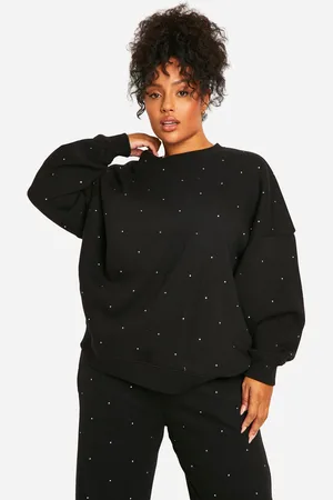 Boohoo Plus All Over Rhinestone Crew Neck Oversized Sweatshirt - - 22