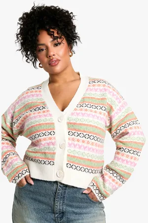 Boohoo Plus Pastel Fairisle Boxy Fit Knitted Cardigan - - 26