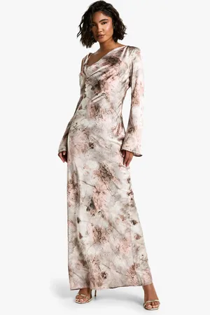 Boohoo Tall Drape Shoulder Abstract Maxi Dress - - 6
