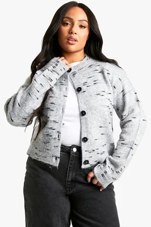 Boohoo Plus Soft Knit Marl Boxy Knitted Cardigan - - 26
