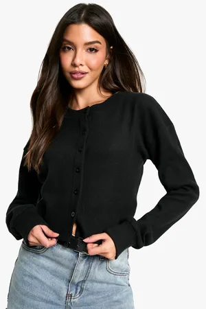 Boohoo Brushed Rib Cropped Oversized Button Up Cardigan - - 12