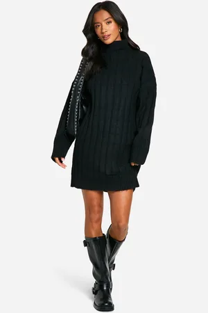 Boohoo Petite Soft Rib Turtleneck Jumper Dress - - S