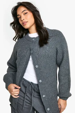 Boohoo Plus Knitted Oversized Boxy Button Front Cardigan - - 16
