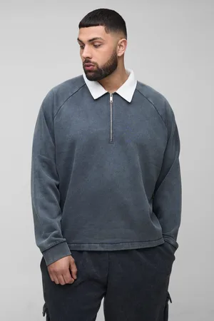 Boohoo Plus Oversized Boxy Washed Polo Sweatshirt - - XXXXXL