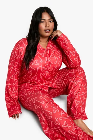 Boohoo Plus Candy Cane Bow Trouser Pyjama Set - - 22