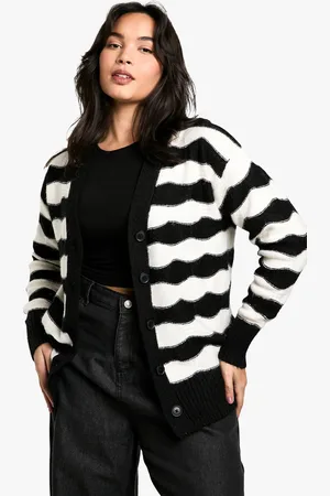 Boohoo Plus Stripe Oversized Knitted Cardigan - - 16