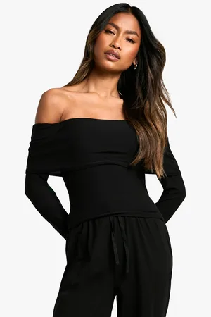 Boohoo Loungewear Soft Touch Foldover Long Sleeve Bardot Top - - 6