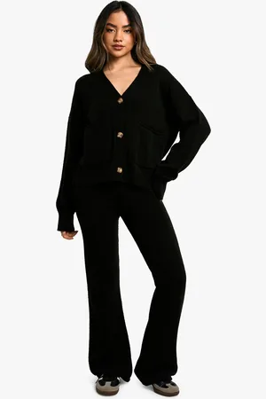 Boohoo Knitted Slouchy Cardigan And Flare Trouser Co-Ord - - M
