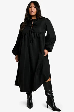 Boohoo Plus Woven Tie Front Midi Smock Dress - - 16