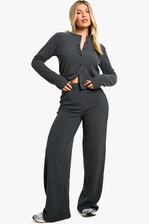 Boohoo Rib Cardigan And Wide Leg Trouser Co-Ord - - 6