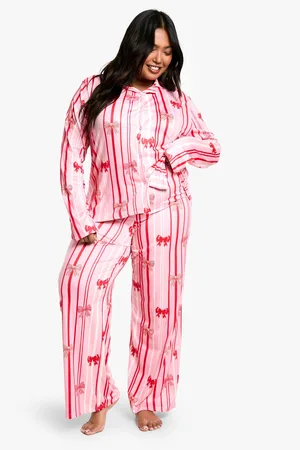 Boohoo Plus Bow Pinstripe Pants Pyjama Set - - 28