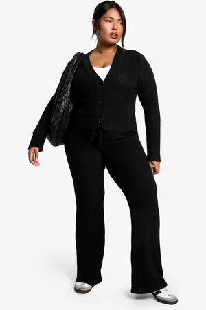 Boohoo Plus Soft Rib Cardigan And Drawstring Pants Knitted Set - - 16