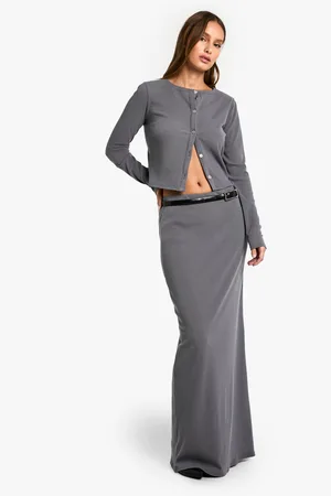 Boohoo Soft Rib Button Through Long Sleeve Top And Maxi Skirt Co-Ord - - 10