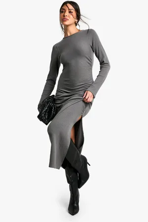 Boohoo Ruched Rib Midaxi Dress - - 8