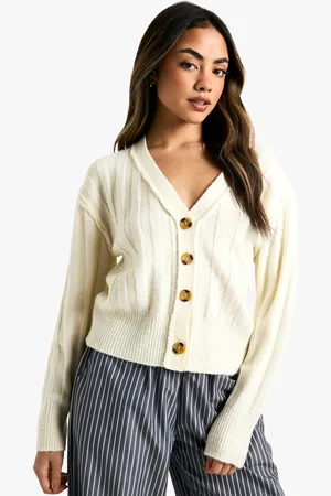 Boohoo Seam Detail Soft Rib Knit Boyfriend Cardigan - - S