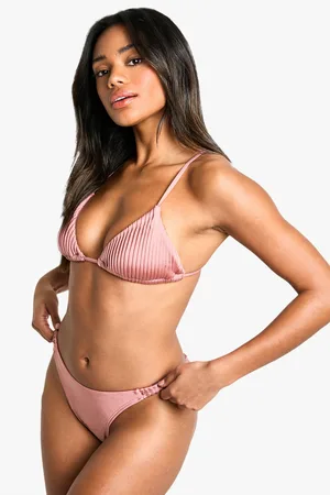 Boohoo Satin Pleated Triangle Bikini Top - - 6