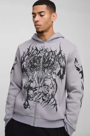 Boohoo Large Scale Gothic Print Zip Through Hoodie - - S