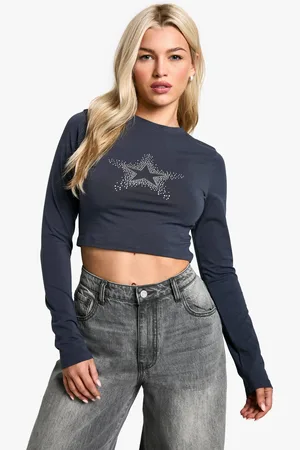 Boohoo Long Sleeve Hotfix Star Burst T Shirt - - 6