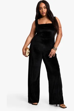 Boohoo Plus Velvet Corset Detail Wide Leg Jumpsuit - - 28