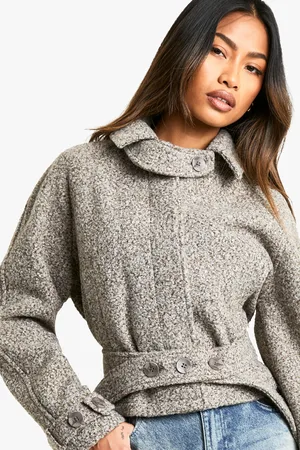 Boohoo Boucle Wool Look Short Trench Coat - - 8