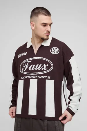 Boohoo Tall Oversized Boxy Football Knitted Long Sleeve Polo - - XL