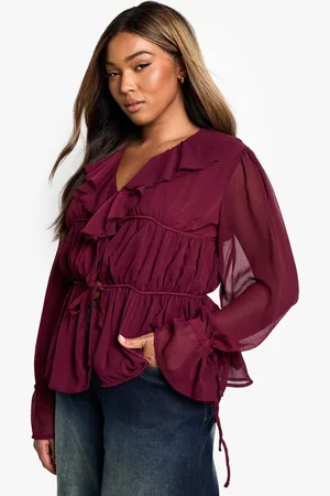 Boohoo Plus Ruffle Tiered Tie Sleeve Smock Top - - 24