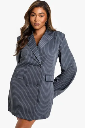 Boohoo Plus Stripe Oversized Blazer Dress - - 16