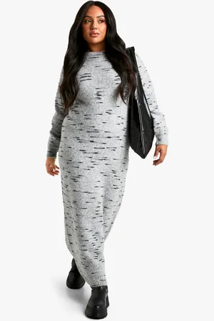 Boohoo Plus Soft Knit Marl Knitted Maxi Dress - - 16