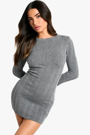 Boohoo Petite Ribbed Flare Knitted Dress - - S