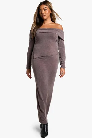 Boohoo Plus Two Tone Rib Off Shoulder Top & Maxi Skirt Co Ord - - 16
