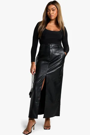 Boohoo Plus Pu Split Front Maxi Skirt - - 16