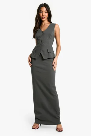 Boohoo Bengaline Plunge Waistcoat Maxi Dress - - 8