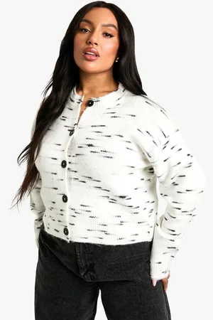 Boohoo Plus Soft Knit Marl Boxy Knitted Cardigan - - 16