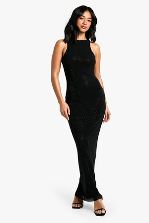 Boohoo Petite Hotfix Diamante Racer Neck Maxi Dress - - 6