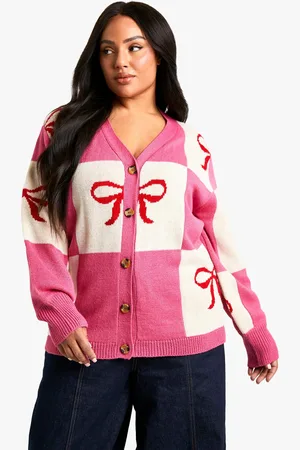 Boohoo Plus Bow Christmas Cardigan - - 16