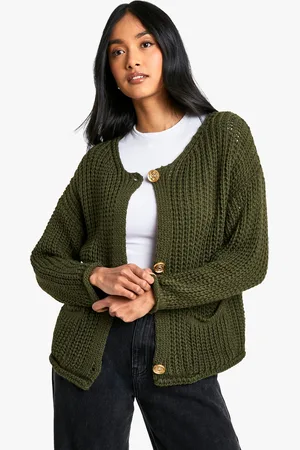 Boohoo Chunky Knit Button Detail Oversized Knitted Cardigan - - S/M