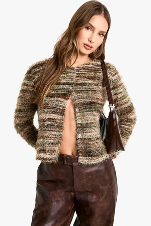 Boohoo Marl Fluffy Knit Cardigan - - 10
