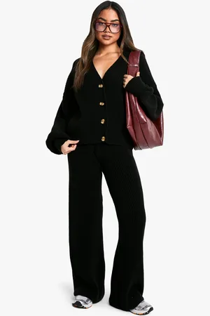 Boohoo Chunky Knit Oversized Cardigan And Wide Leg Trouser Co-Ord - - L
