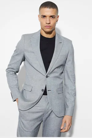 Boohoo Skinny Single Breasted Linen Suit Jacket - - 36