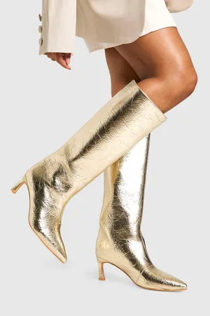 Boohoo Textured Metallic Column Knee High Boots - - 5