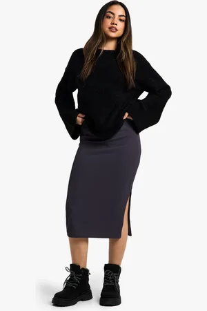 Boohoo Rib Side Split Midi Skirt - - 6