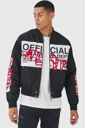 Boohoo Boxy Official Graffiti High Shine Bomber Jacket - - M