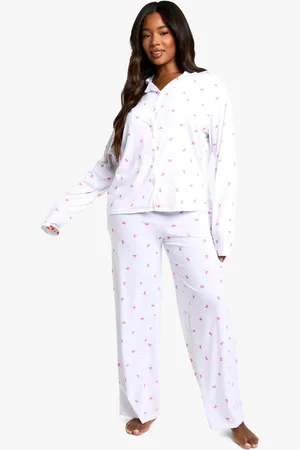 Boohoo Plus Bow Print Trouser Pj Set - - 16