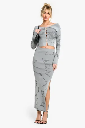 Boohoo Abstract Floral Knitted Skirt Co-Ord - - 8