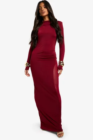 Boohoo Slinky Mesh Detail Long Sleeve Maxi Dress - - 8